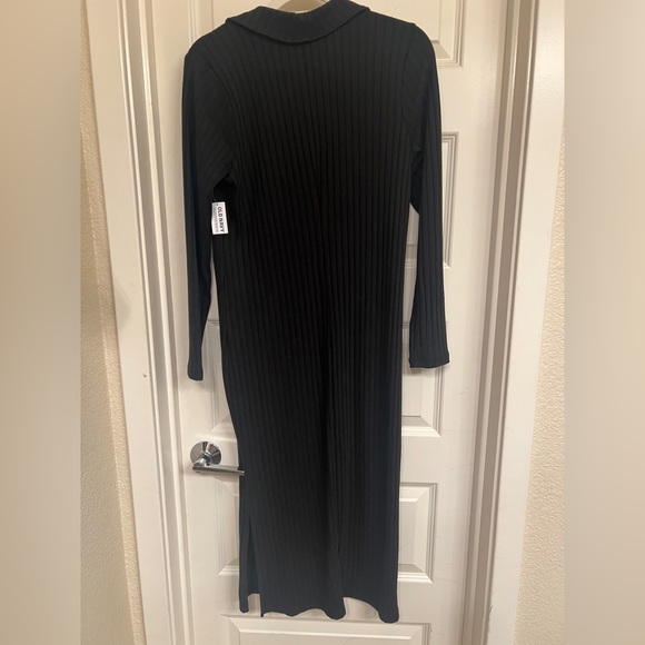 Old Navy Black Fitted Rib-Knit Midi Polo Dress, Women’s Size Large - Picture 4 of 6